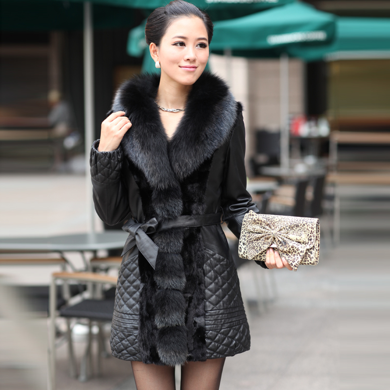 2011 autumn genuine leather clothing female medium-long fox fur leather clothing