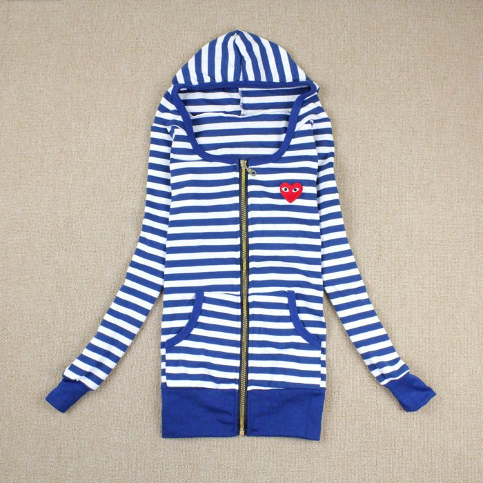 2011 autumn new arrival fashion all-match preppy style stripe with a hood outerwear Women sweatshirt cardigan