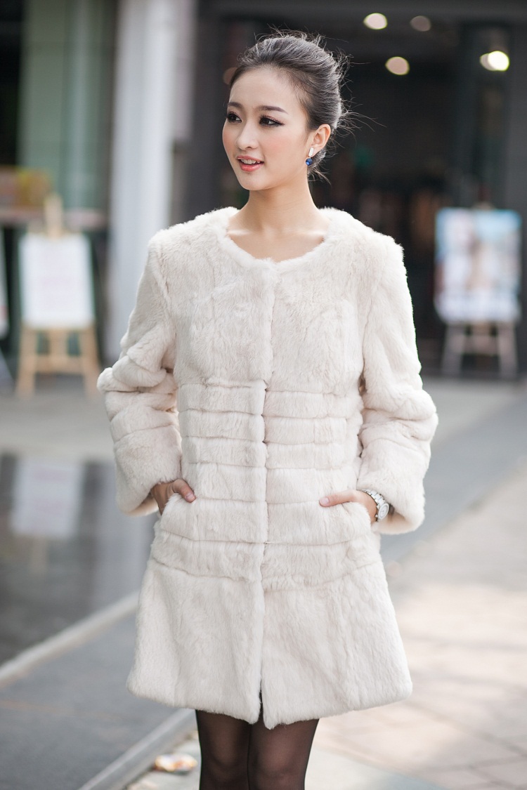 2011 autumn rex rabbit hair fur coat slim medium-long rabbit hair fur