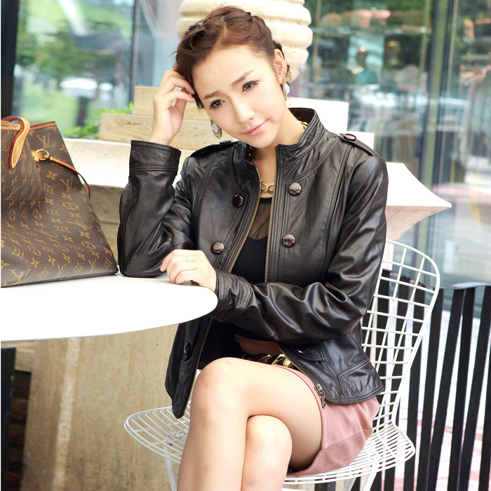 2011 autumn sheepskin stand collar genuine leather women's leather clothing leather coat casual female leather clothing