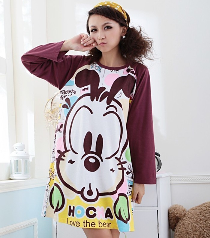 2011 autumn sleepwear fashion cartoon long-sleeve 100% cotton women's nightgown lounge 7954