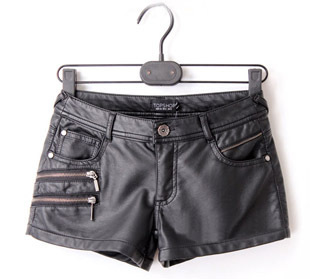 2011 autumn tooling boot cut jeans female leather pants shorts fashion zipper water washed leather shorts