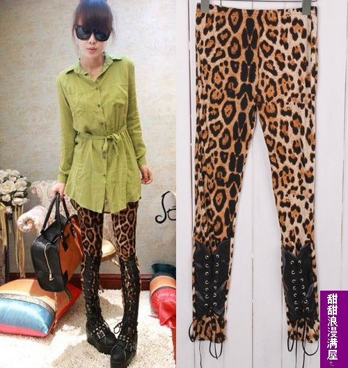 2011 autumn women's 861160 personality leopard print calf leather legging