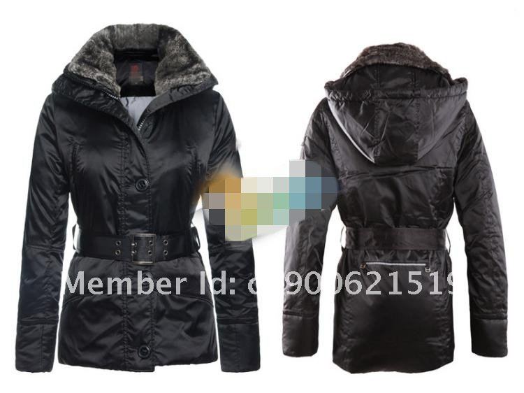 2011 down slimming belt medium-long Women down coat black down jacket