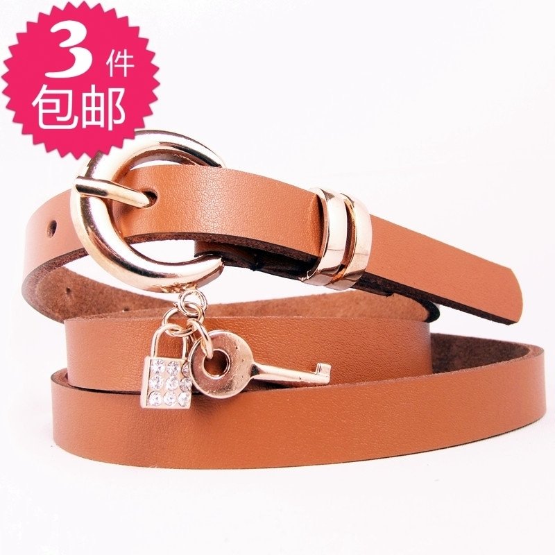 2011 gold key small lock decoration pin buckle genuine leather women's belt strap