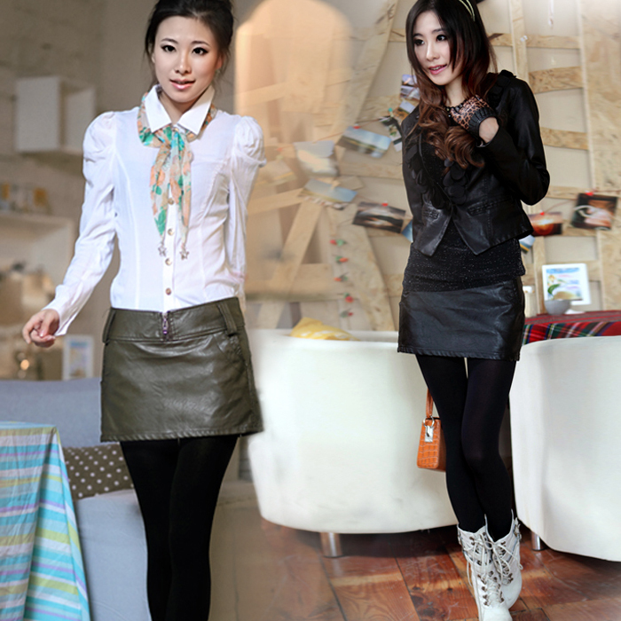 2011 handsome slim female leather skirt skorts short leather skirt