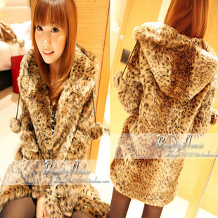 2011 hot-selling fashion all-match leopard print cap velvet top fur coat