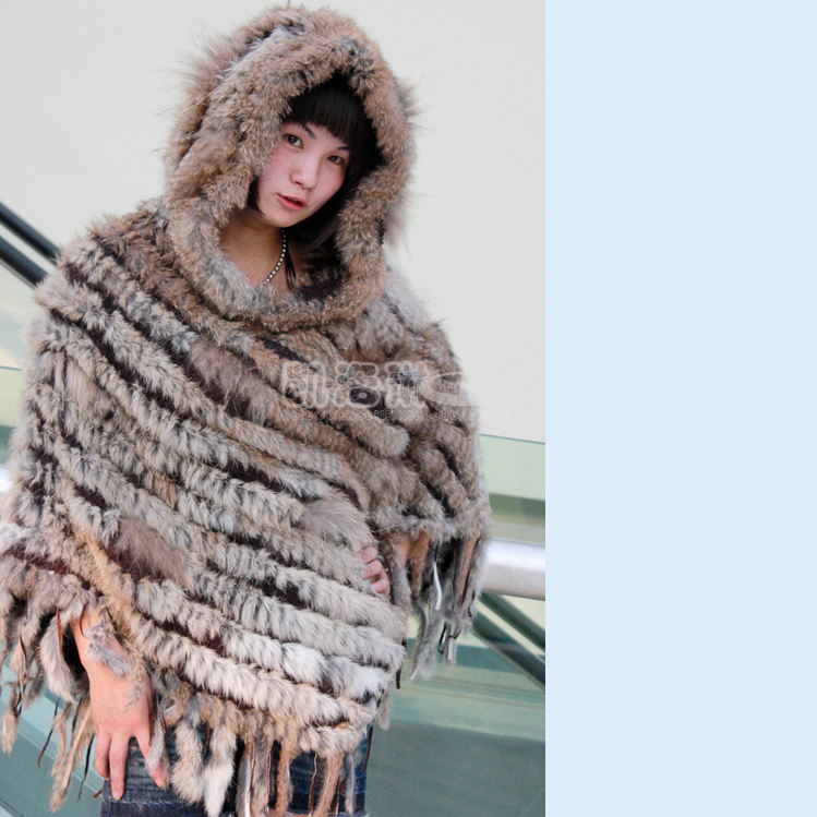 2011 hot-selling rabbit fur natural knitted hooded cape bswh ZL077