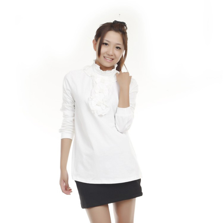 2011 maternity clothing autumn elastic lace stand collar long-sleeve basic maternity shirt all-match maternity top white