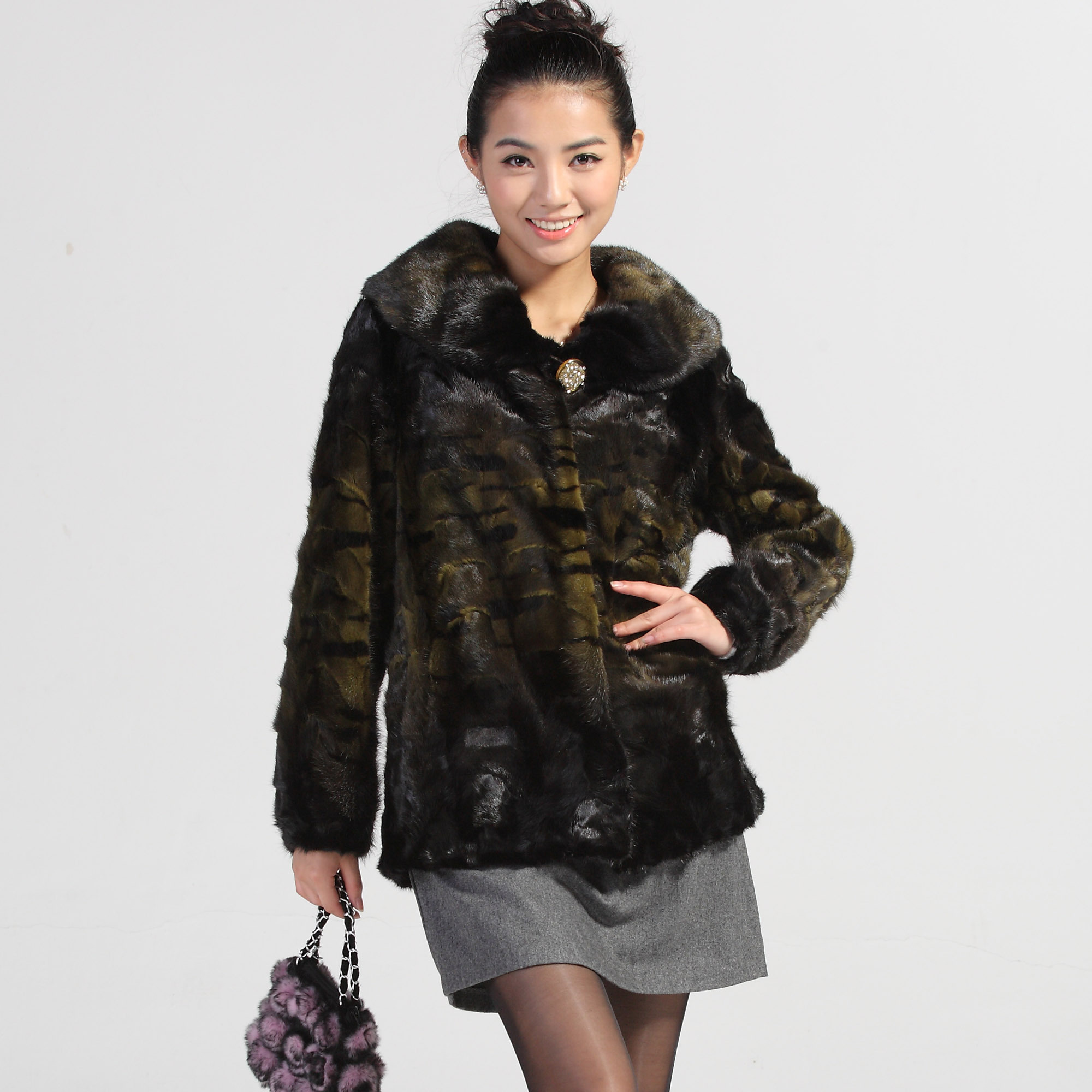 2011 mink large lapel medium-long women's fight mink overcoat slim waist thermal fur h2097-9