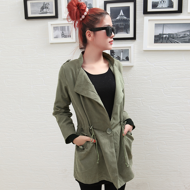 2011 new arrival women's plus size thin slim Army Green trench outerwear ww1632