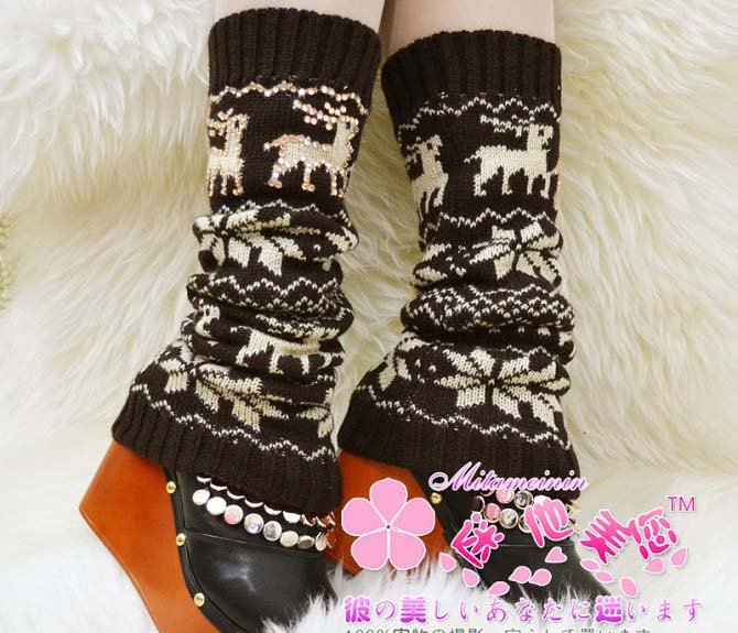 2011 new fahion snowflake knee high knit leg warmer  kneecap sock legging