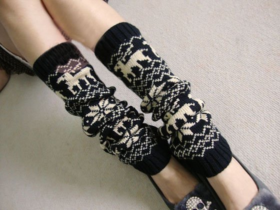 2011 new fahion snowflake knee high knit leg warmer  kneecap sock legging