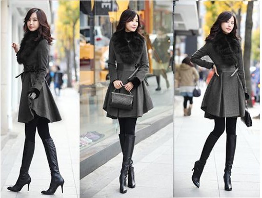 2011 new Female Coat  Rabbit hair Raccoon collar Long coat women's fur coats black size:M-XL