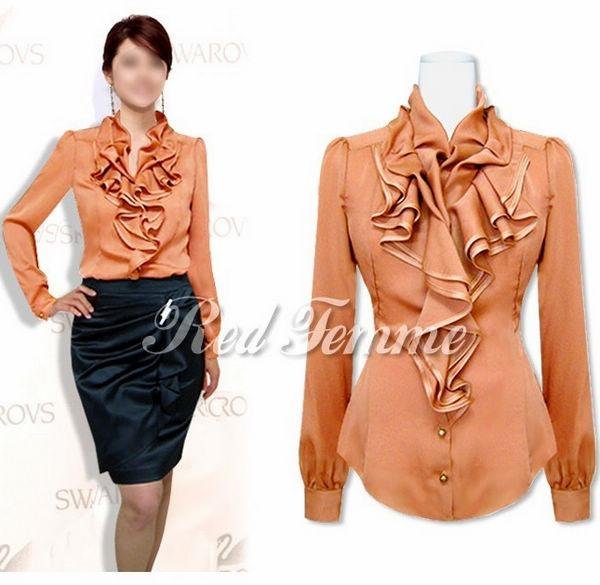 2011 NEW Korea style ladies office shirt, falbala ruffle collar ladies working shirts, free shipping silk blouse, hot selling