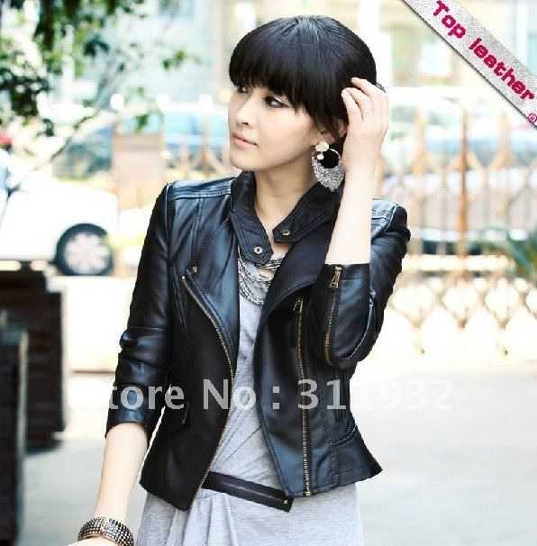 2011 New Style Womens Sexy Zipper Ladies Leather Jacket Coat Outerwear Fur Clothing (Drop Shipping) 6008D