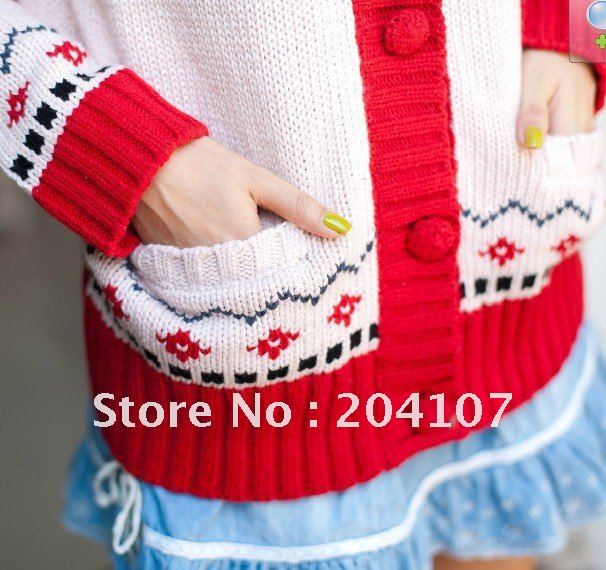 2011 new women's fashion Candy line ball sweaters cardigan with hat outwear button thick knitting wool warm free shipping