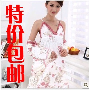 2011 quality rose sexy piece set knitted cotton two-site nightgown sleepwear lounge