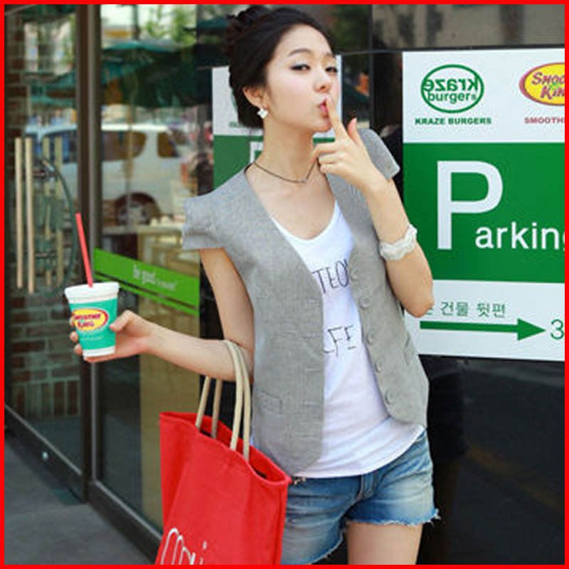 2011 spring and summer short-sleeve slim all-match blazer slim waist small vest small vest female suit