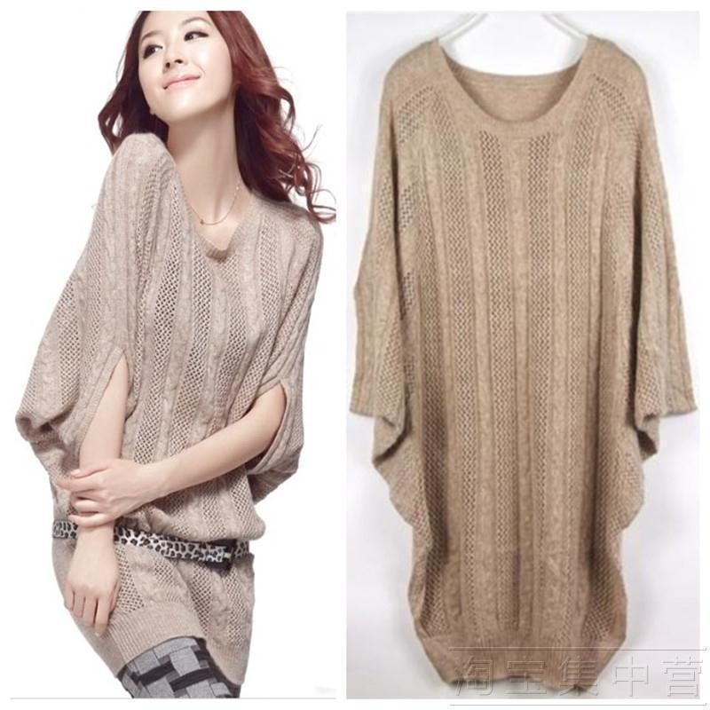 2011 spring cutout twisted batwing sleeve loose medium-long elegant sweater pullover knitted cardigan