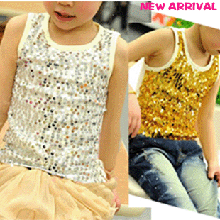 2011 summer girls clothing female child t-shirt paillette basic vest short-sleeve T-shirt