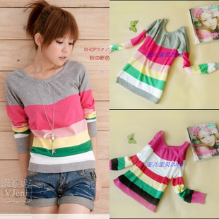 2011 summer striped long-sleeve sweater spring sweater women striped sweater