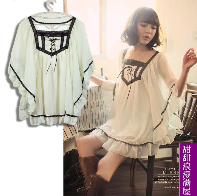 2011 summer sweet gentlewomen 886284 bohemia laciness slim waist chiffon shirt high quality