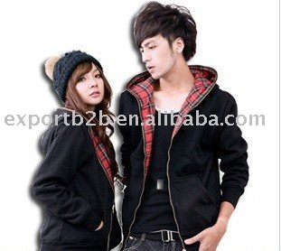 2011 wholesale Hot spring Red Grid Jacket Long Sleeve Fashion Sweater Couple Two pieces Sweater ( Black Color)+ FREE SHIPPING