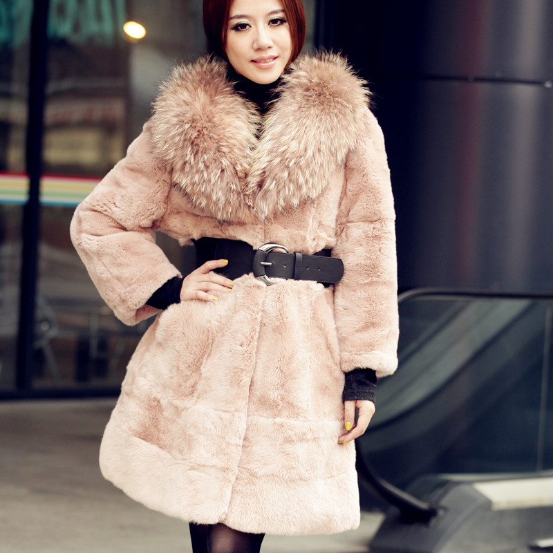 2011 winter slim waist thermal fox rabbit fur long design rex rabbit hair fur coat