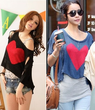 2011 women's all-match hole red loose sweater cutout batwing sleeve shirt