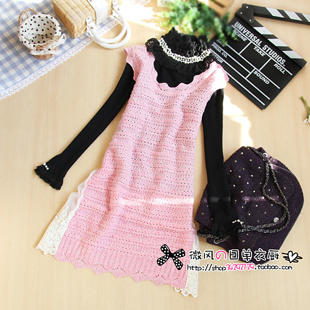 2011 women's knit co lace patchwork medium-long sweater dress