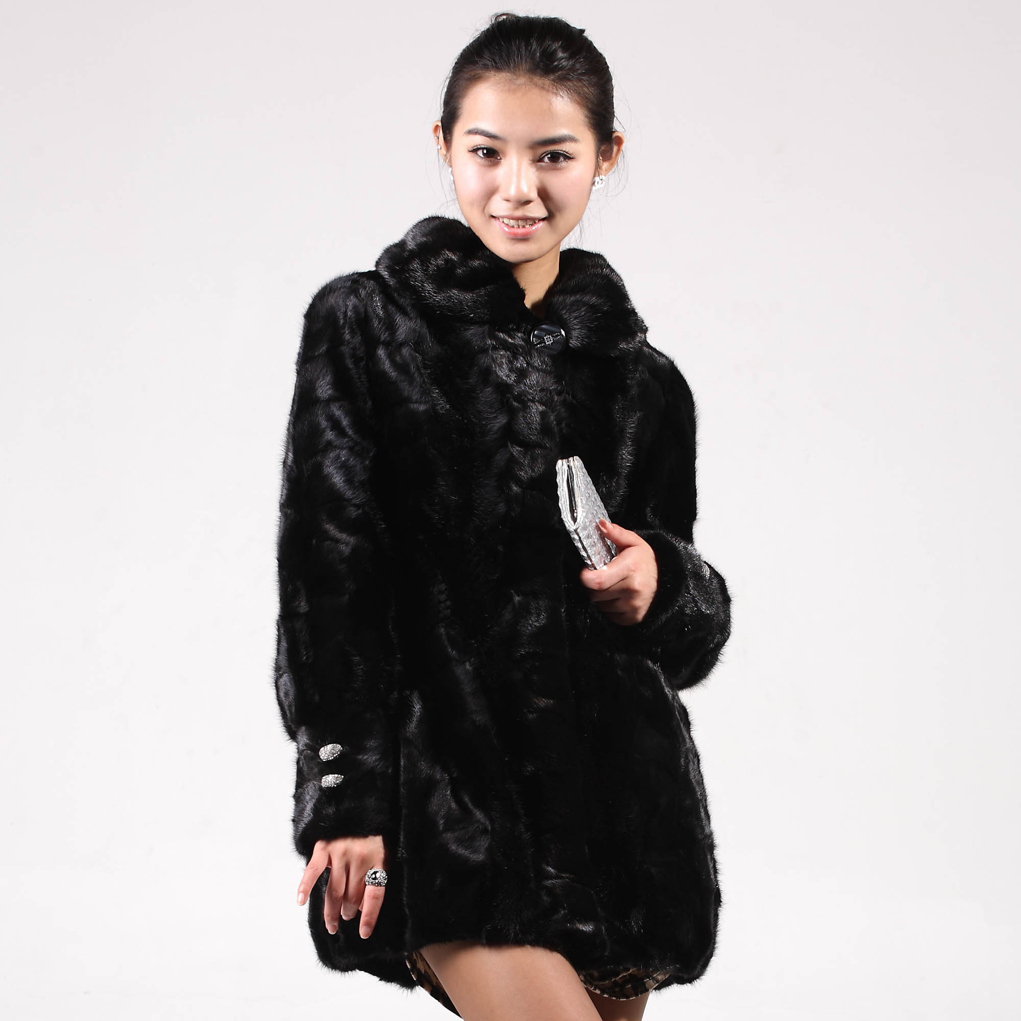 2011 women's mink fur coat black slim waist medium-long fight mink overcoat h628