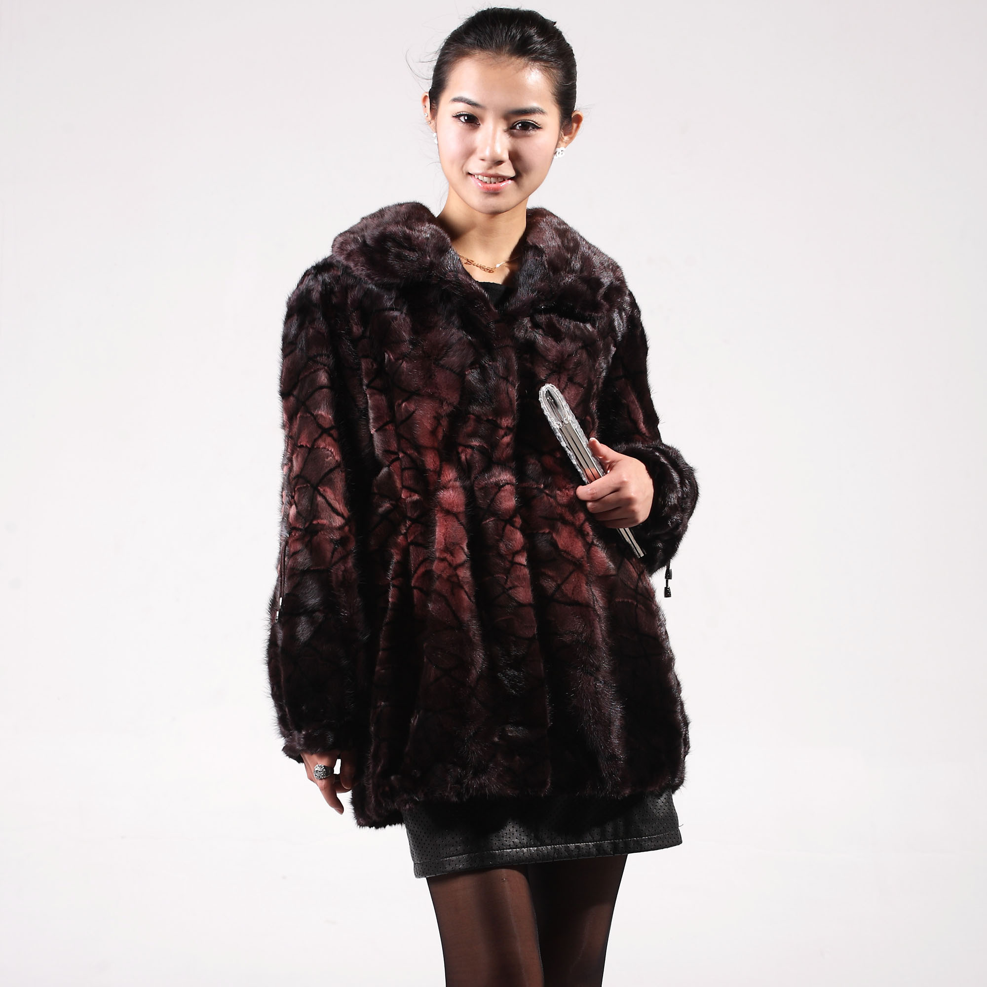 2011 women's mink fur coat collar medium-long grid fight mink h9614