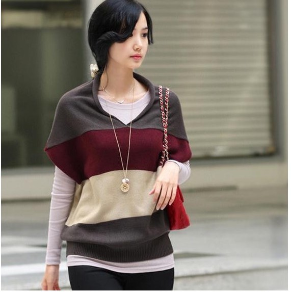 2011 women's stripe batwing sleeve sweater loose plus size pullover sweater batwing shirt