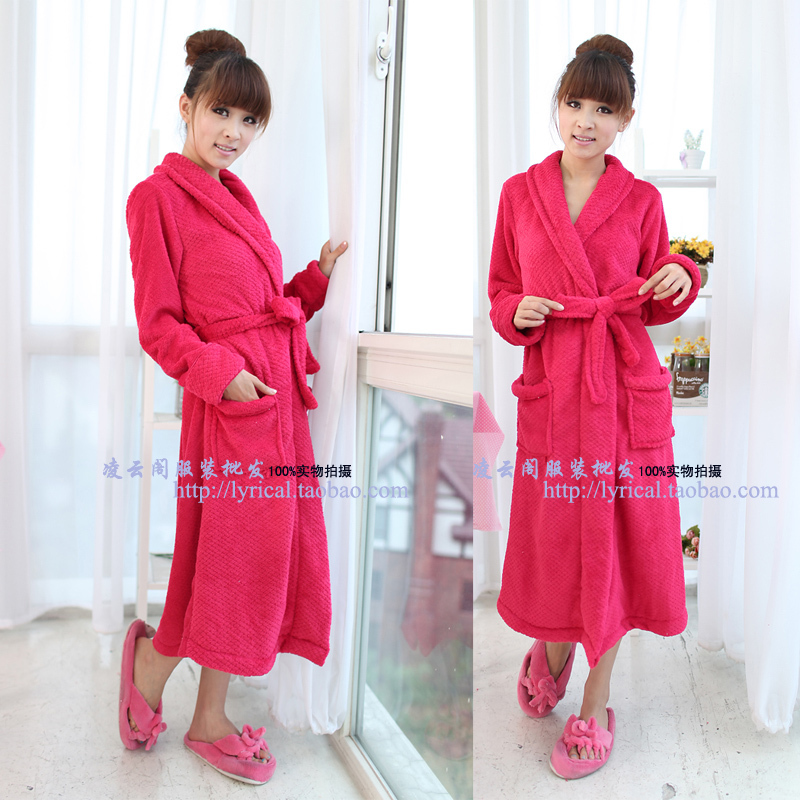 2011 women's super soft thickening merbau coral fleece medium-long lounge sleepwear robe bathrobes