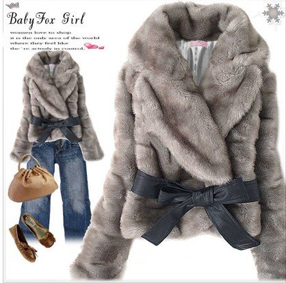 2011 Women's winter jackets big leather jacket lapel thick grass short plush coat with belt