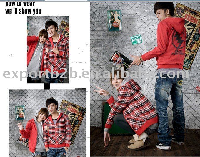 2011Hot spring Jacket Long Sleeve Fashion two side wear Sweater Couple 2Pcs/Lot for lady and man ( Red )+ FREE SHIPPING