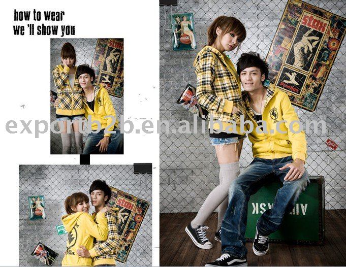 2011Hot spring Jacket Long Sleeve Fashion two side wear Sweater Couple 2Pcs/Lot for lady and man ( Yellow )+ FREE SHIPPING