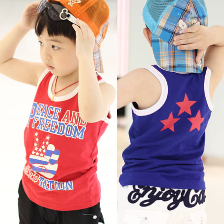 2012 100% child summer cotton sleeveless T-shirt boys clothing girls clothing SAMSUNG vest hemming o-neck undershirt