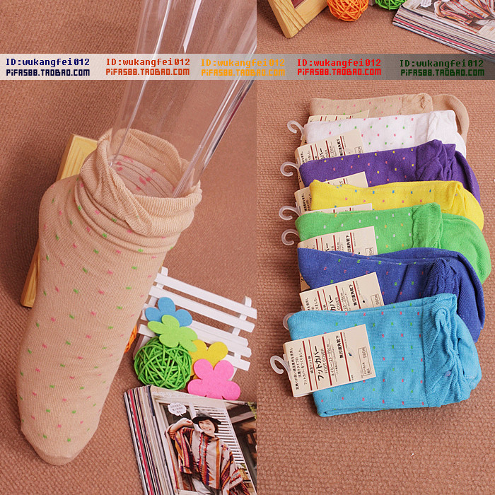 2012 100% cotton candy color dot sock laciness vintage women's pile of pile of socks