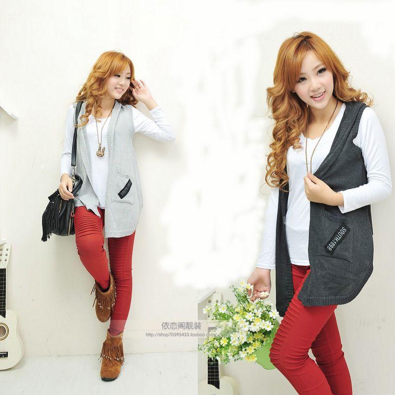 2012 100% cotton denim vest female autumn sleeveless hooded cardigan knitted vest (WC005)