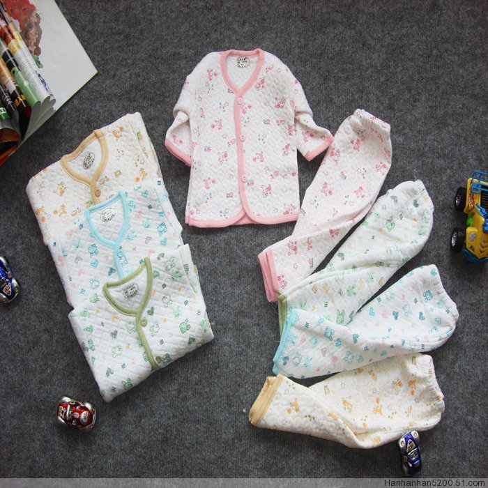 2012 100% cotton print cotton-padded set baby newborn underwear long johns long johns clothing