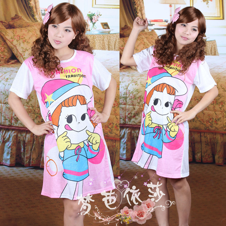 2012 100% cotton sleepwear female nightgown cartoon doll sleepwear casual short-sleeve nightgown