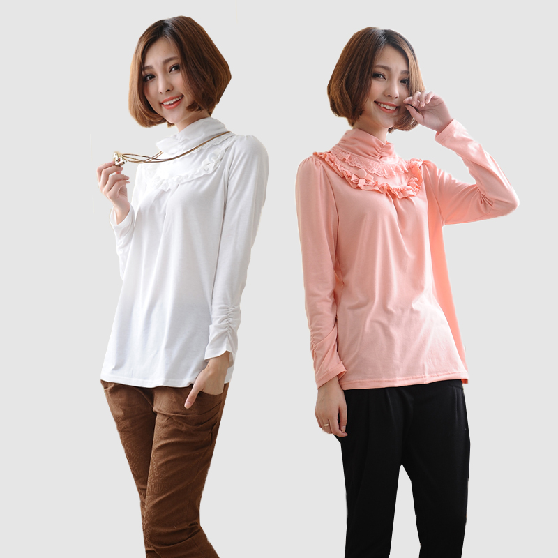 2012 100% maternity clothing cotton t-shirt lace decoration long-sleeve basic shirt maternity top