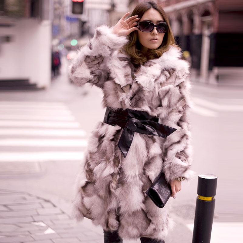 2012 100% real natural pure ladies'  fox fur coat fox collar long design outerwear overcoat  self-shade