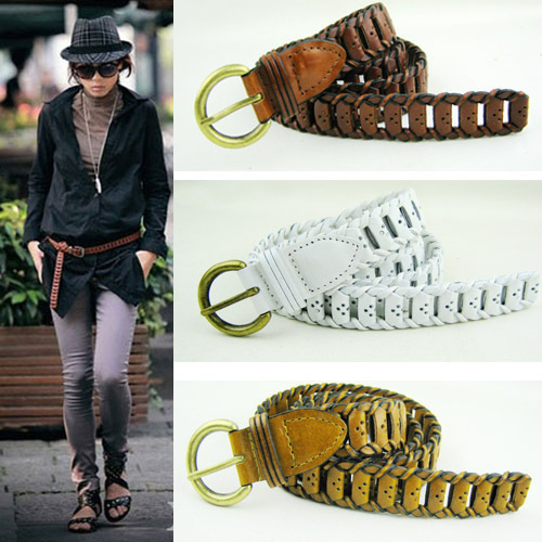 2012 121 cowhide paper knitted genuine leather women's thin belt