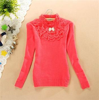 2012 5071 turtleneck sweet gentlewomen lace bow short design knitted basic shirt sweater