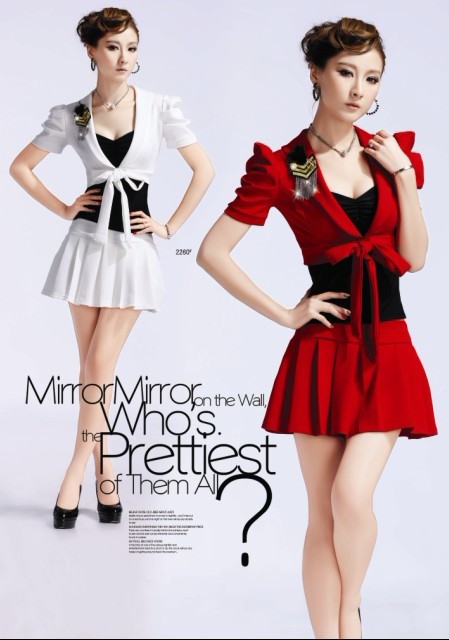 2012 a-line skirt puff sleeve belt badge quality slimming dress set costume 048