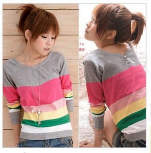 2012 air conditioning shirt sweater female thin outerwear sunscreen reversible stripe sweater