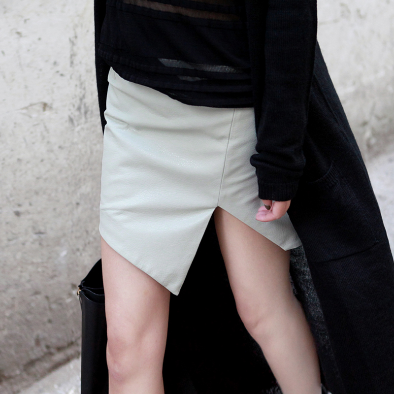 2012  all-match asymmetrical midsweet leather skirt